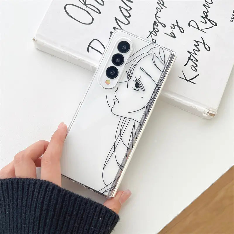 CUTE GIRL SIMPLE FOLDING DRAWING PHONE CASE FOR SAMSUNG GALAXY