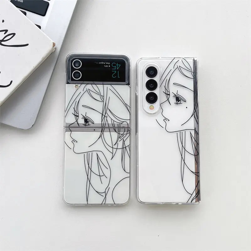 CUTE GIRL SIMPLE FOLDING DRAWING PHONE CASE FOR SAMSUNG GALAXY