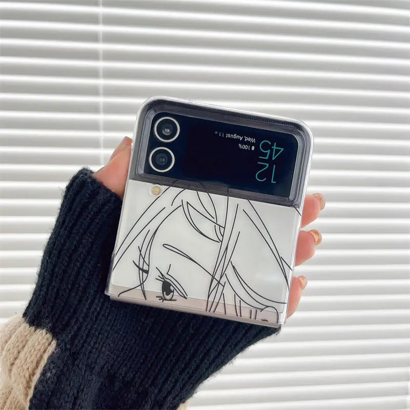 CUTE GIRL SIMPLE FOLDING DRAWING PHONE CASE FOR SAMSUNG GALAXY
