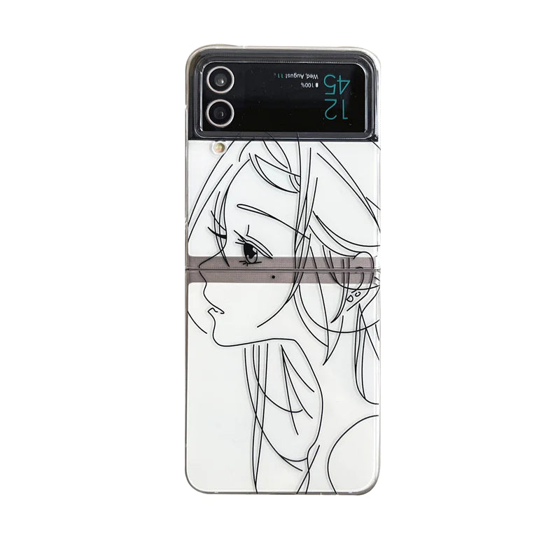 CUTE GIRL SIMPLE FOLDING DRAWING PHONE CASE FOR SAMSUNG GALAXY