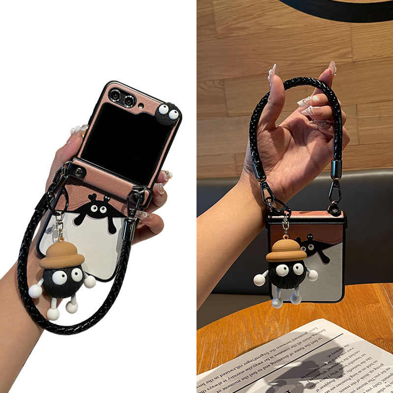 Creative Cartoon Leather Case With Hand Strap For Samsung Galaxy Z Flip 6/Z Flip 4