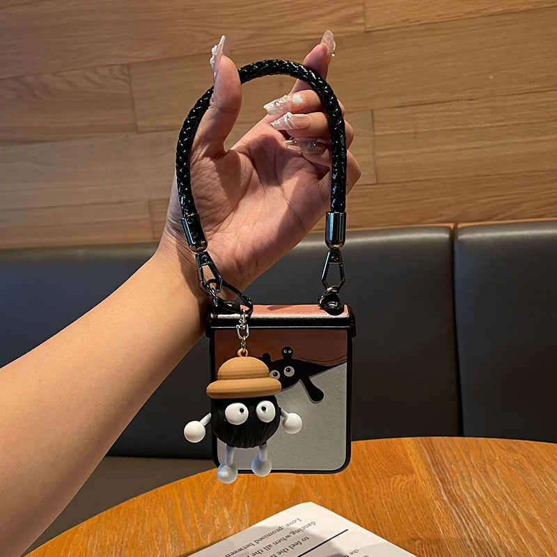 Creative Cartoon Leather Case With Hand Strap For Samsung Galaxy Z Flip 6/Z Flip 4