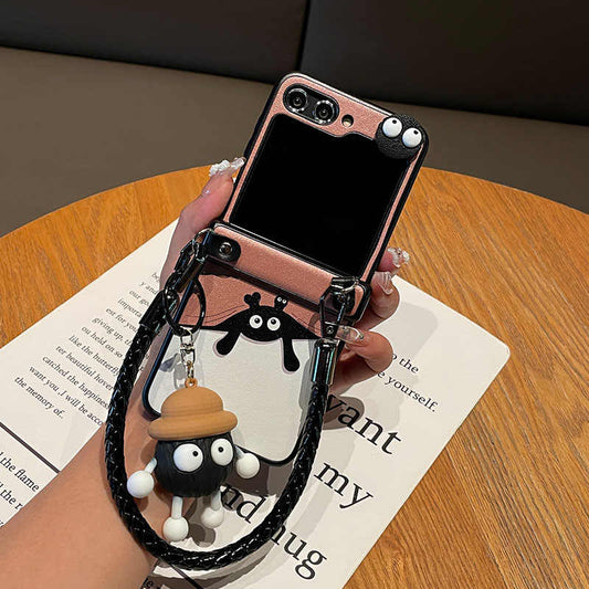 Creative Cartoon Leather Case With Hand Strap For Samsung Galaxy Z Flip 6/Z Flip 4