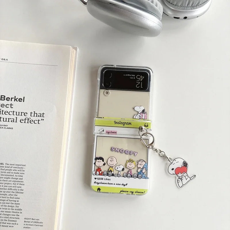Cute Cartoon Snoopy Charlie Brown Transparent Phone Case For Samsung Galaxy Z Flip
