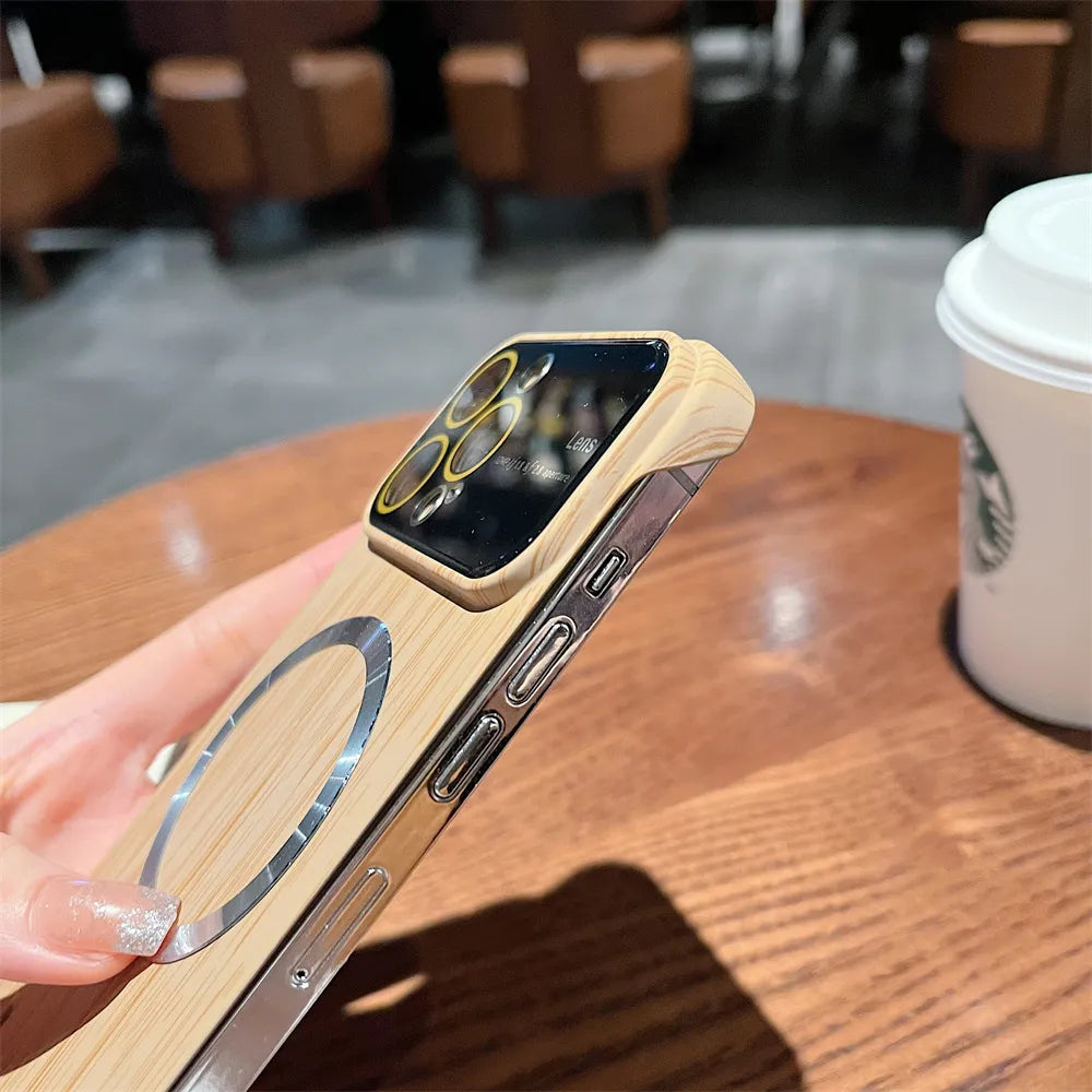 Magsafe For Borderless Wood Texture Case For iPhone