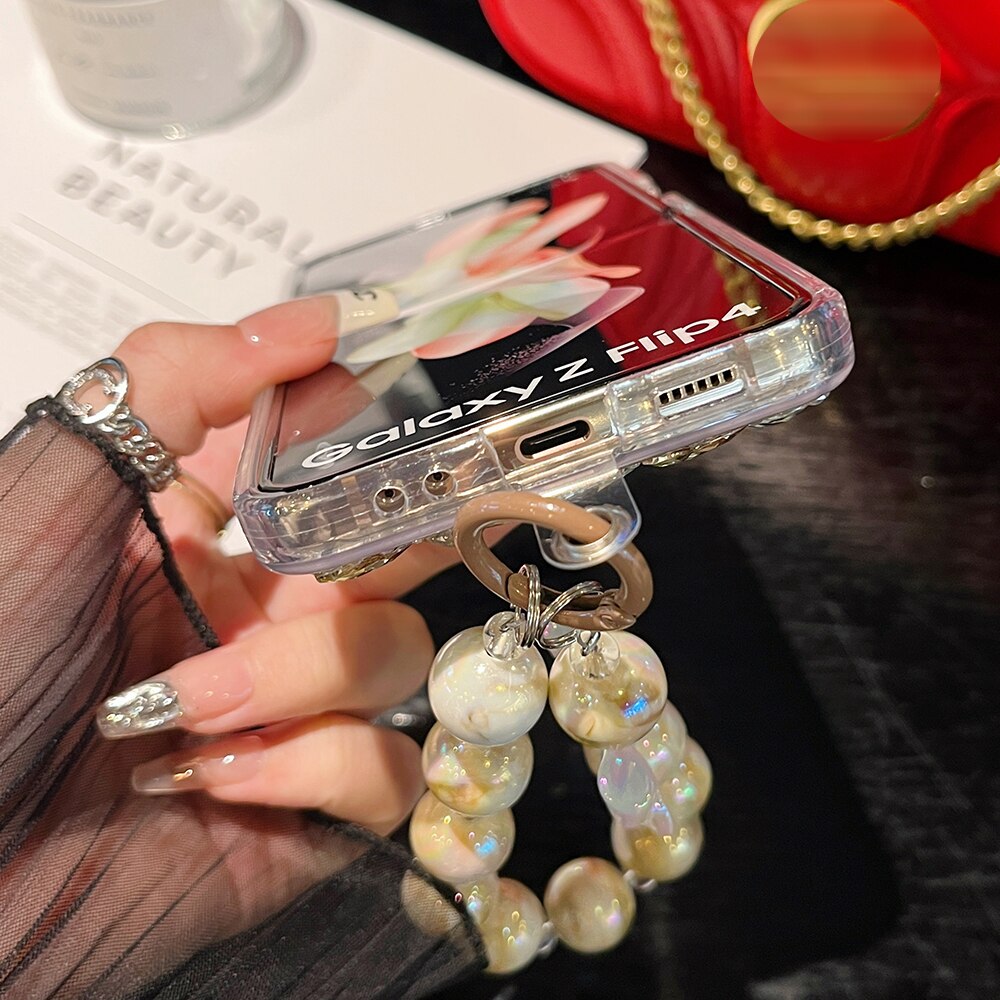 Rhinestone Chameleon Hang Bead Bracelet Phone Case For Samsung Galaxy Z