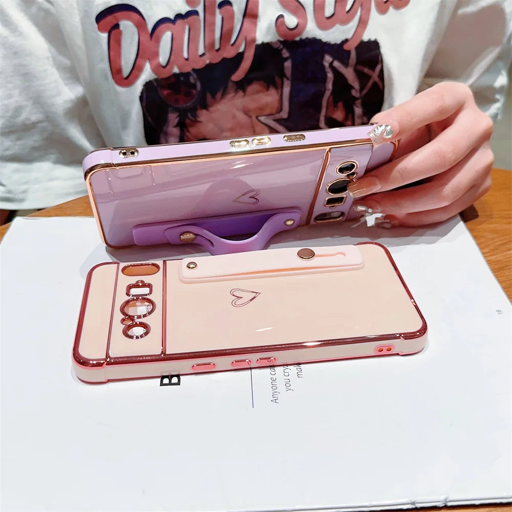 Cute Love Heart Case with Stand for Google Pixel 9/8/7A