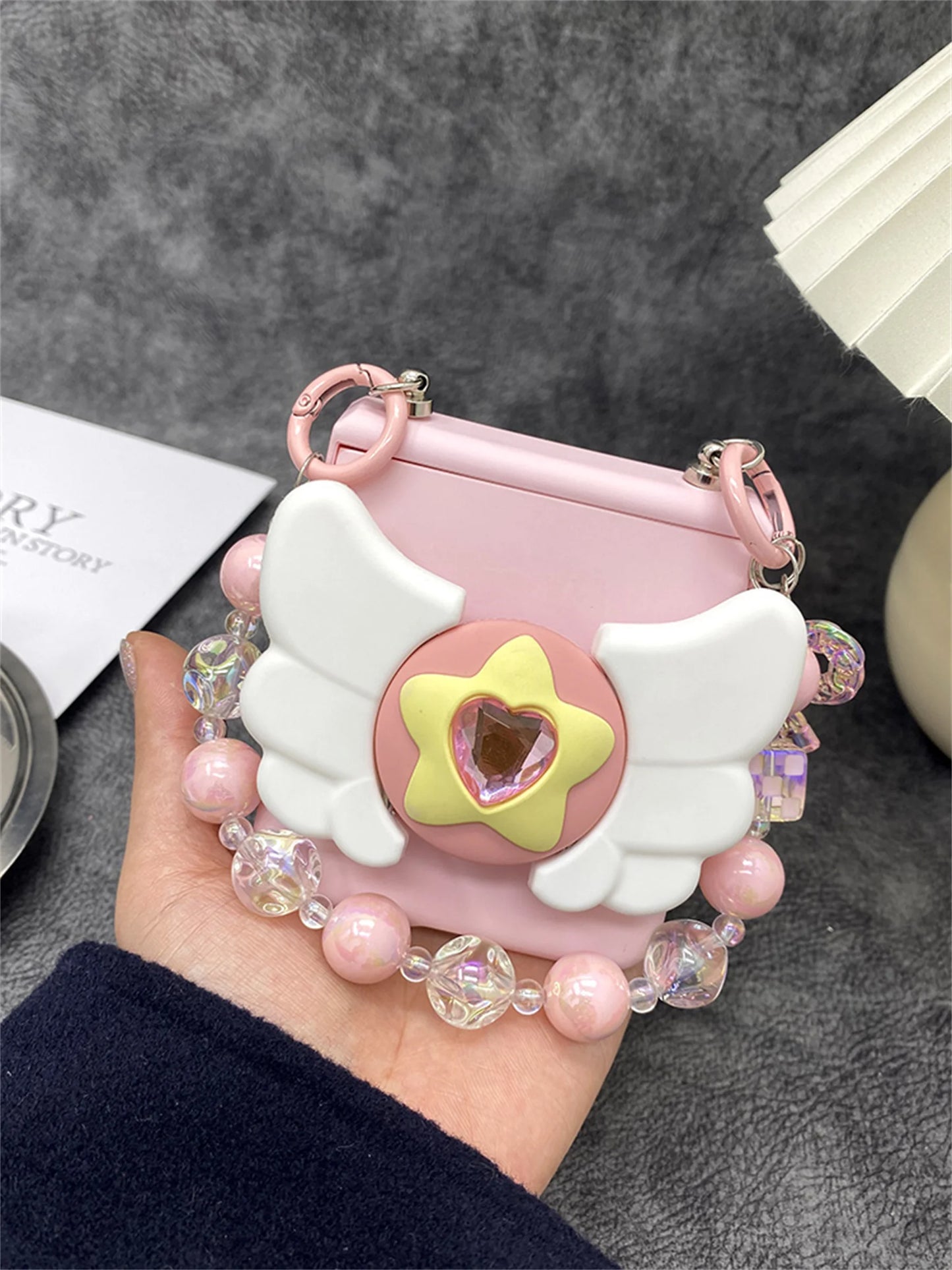 Luxury Cute Diamond Heart Wing Bracket Case for Samsung Galaxy Z Flip Series