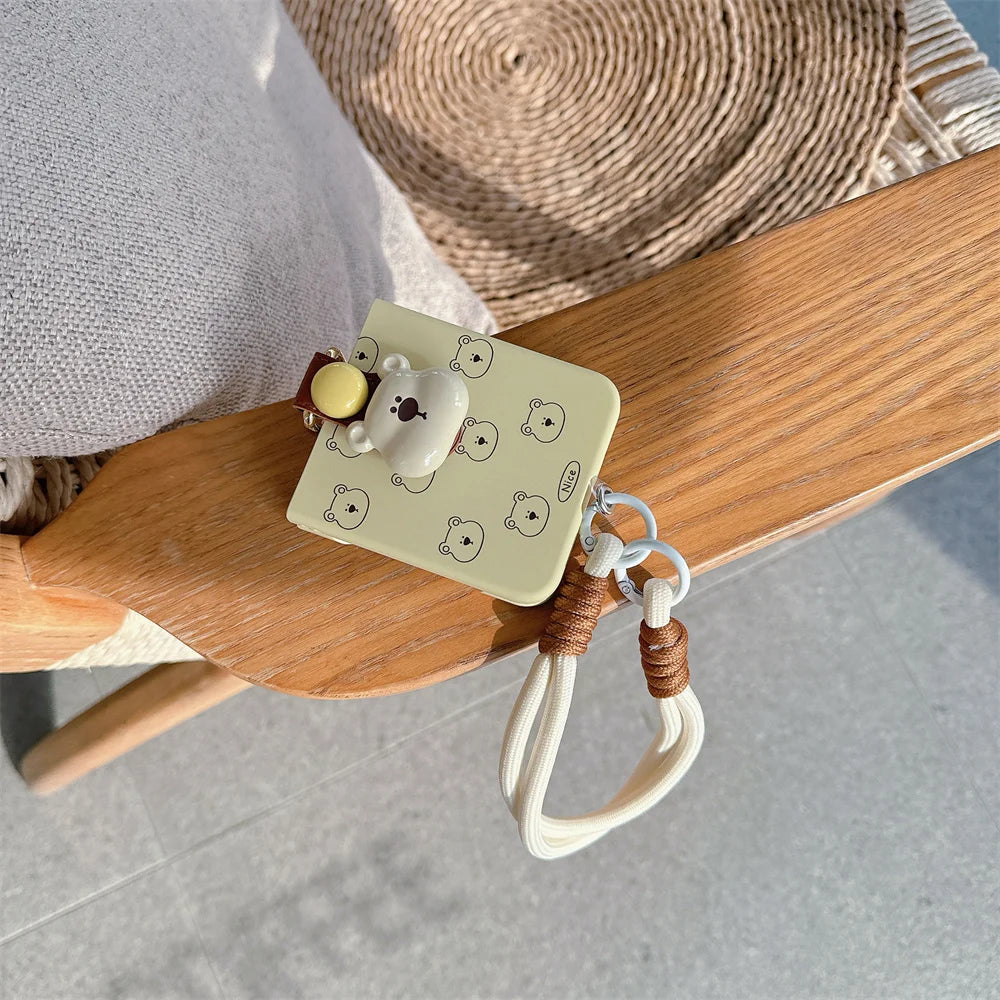 Cute 3D Bear Case with Hand Strap for Galaxy Z Flip 6/5/4/3 | Lanyard Ring & Shockproof Cover