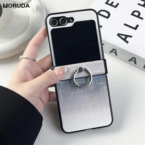 Leather Case Ring Holder Gradient Laser For Samsung Z Flip 5
