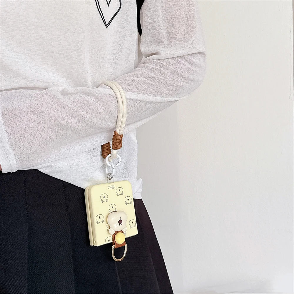 Cute 3D Bear Case with Hand Strap for Galaxy Z Flip 6/5/4/3 | Lanyard Ring & Shockproof Cover