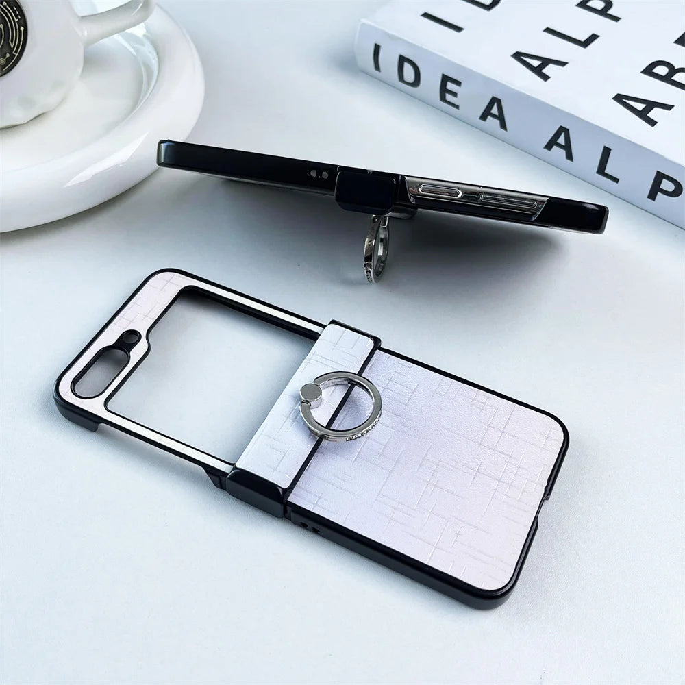 Leather Case Ring Holder Gradient Laser For Samsung Z Flip 5