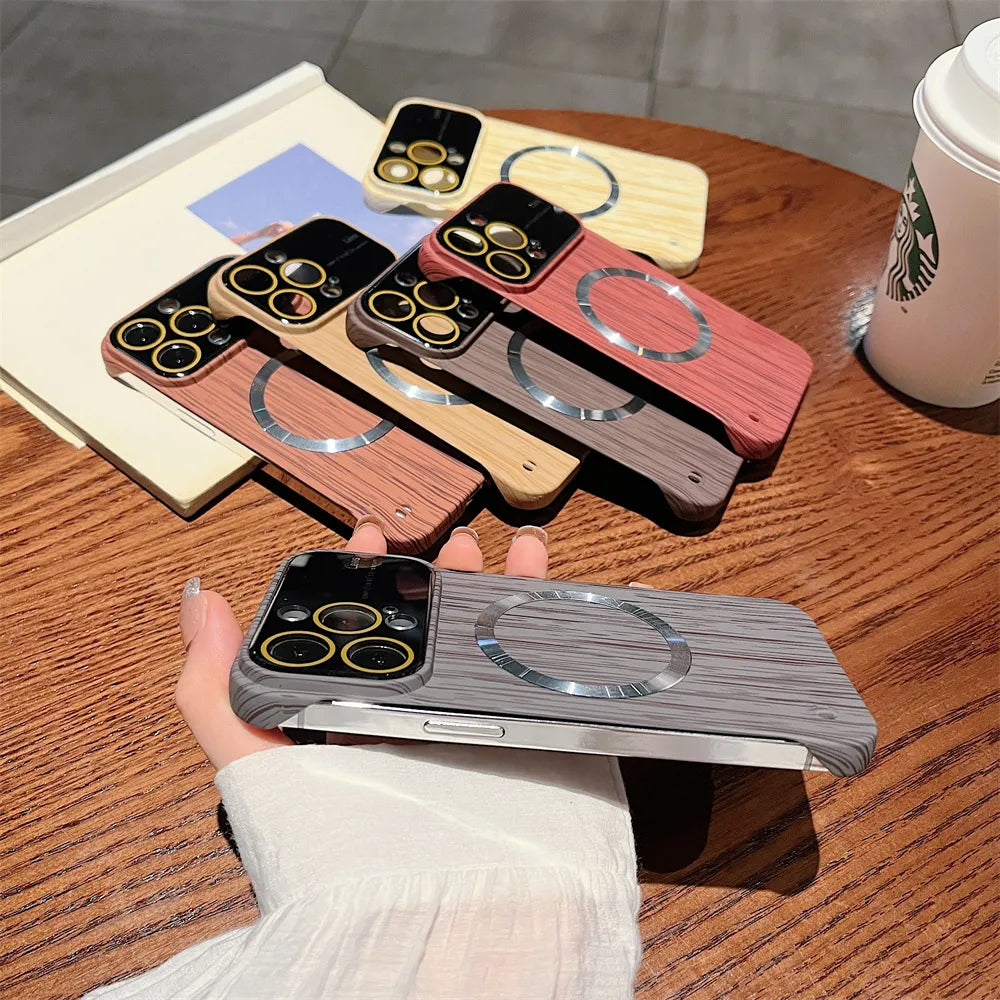 Magsafe For Borderless Wood Texture Case For iPhone