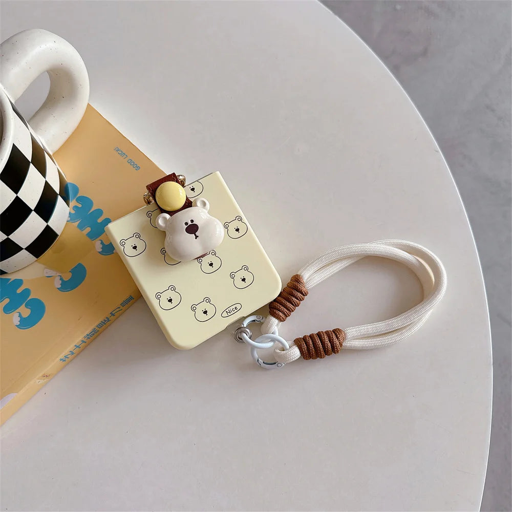 Cute 3D Bear Case with Hand Strap for Galaxy Z Flip 6/5/4/3 | Lanyard Ring & Shockproof Cover