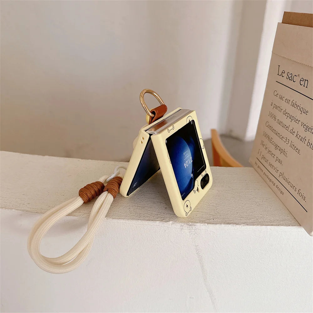 Cute 3D Bear Case with Hand Strap for Galaxy Z Flip 6/5/4/3 | Lanyard Ring & Shockproof Cover