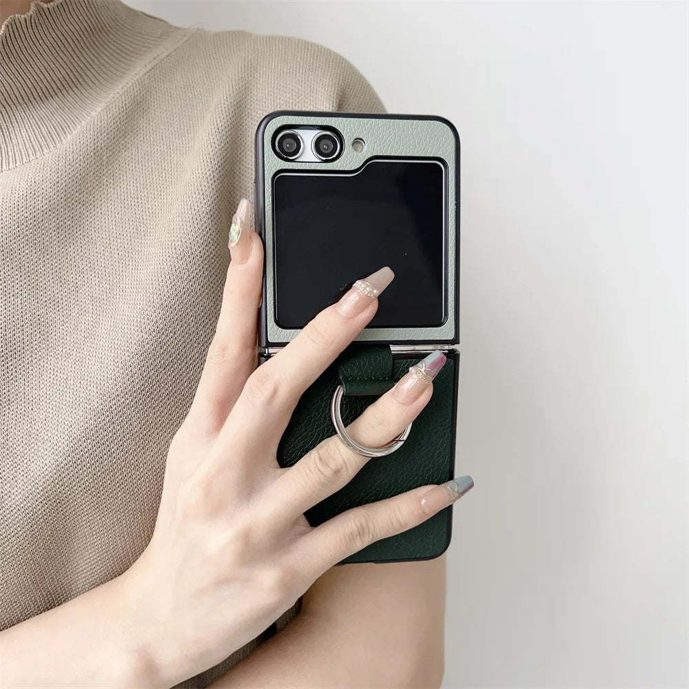 Ring Holder Lichee Pattern Case for Samsung Galaxy Z Flip 5