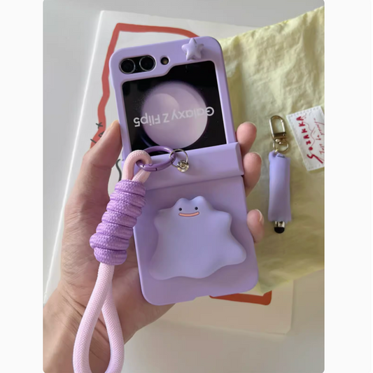 Cute Korean 3D Purple Case with Hand Strap for Galaxy Z Flip Series