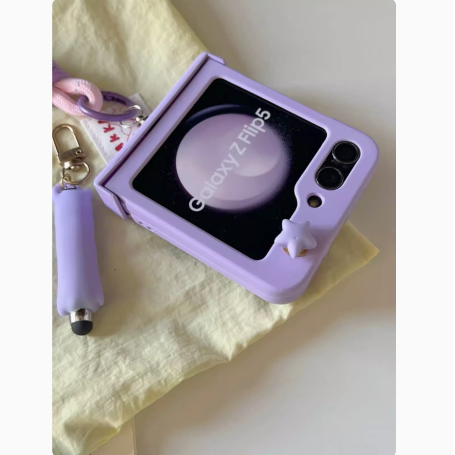 Cute Korean 3D Purple Case with Hand Strap for Galaxy Z Flip Series