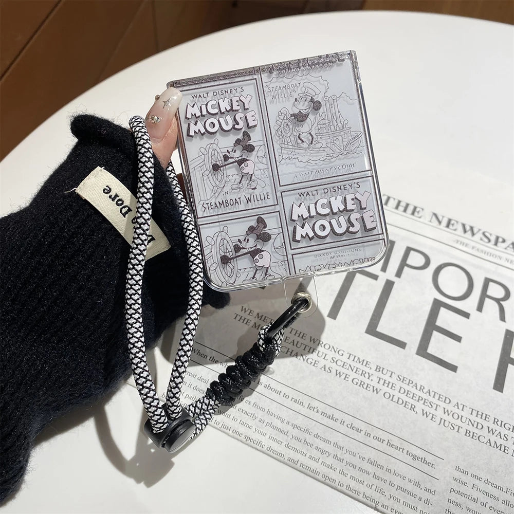 Cute Mickey Mouse with Lanyard Phone Case for Samsung Galaxy Z Flip Series