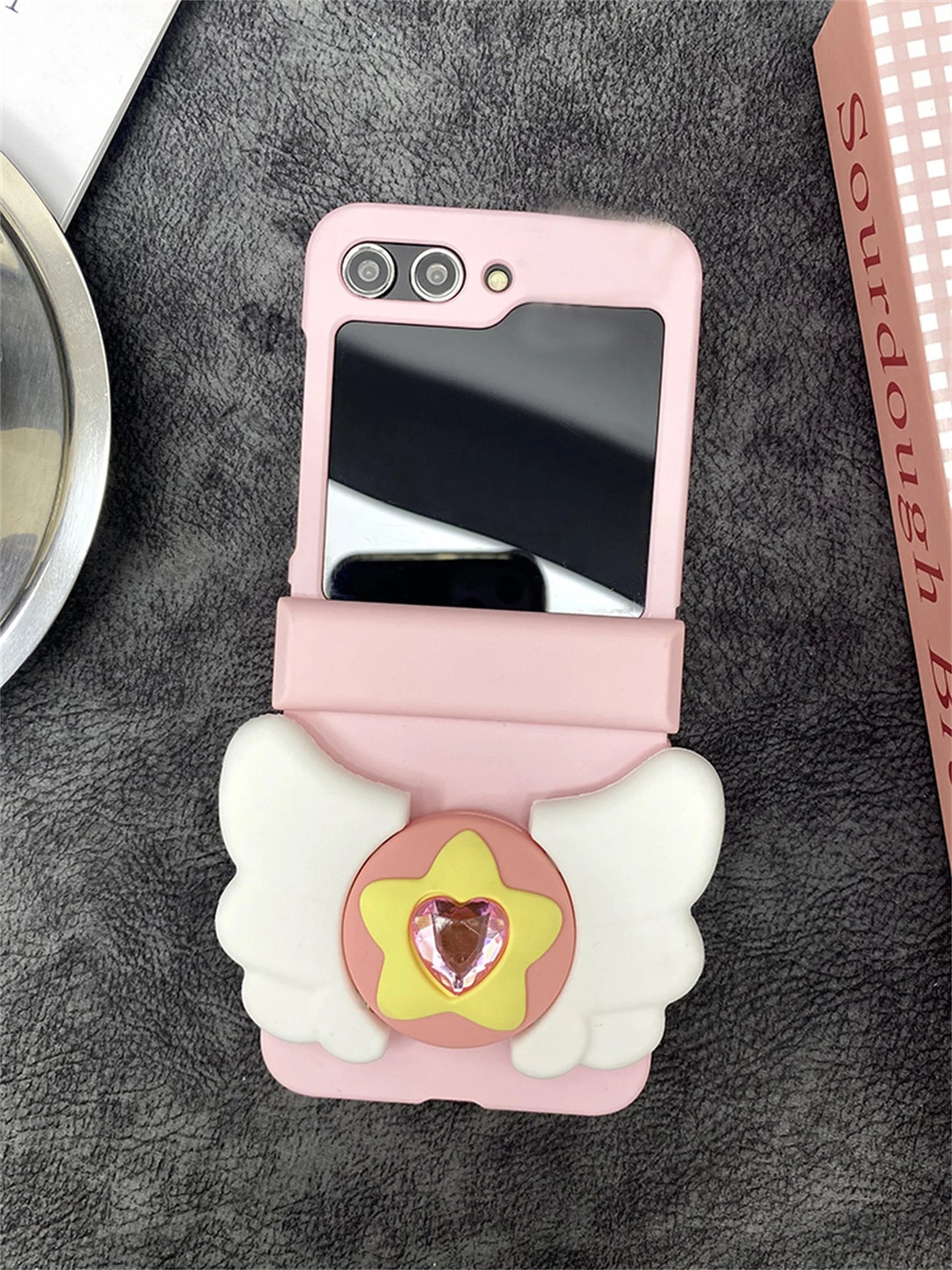 Luxury Cute Diamond Heart Wing Bracket Case for Samsung Galaxy Z Flip Series