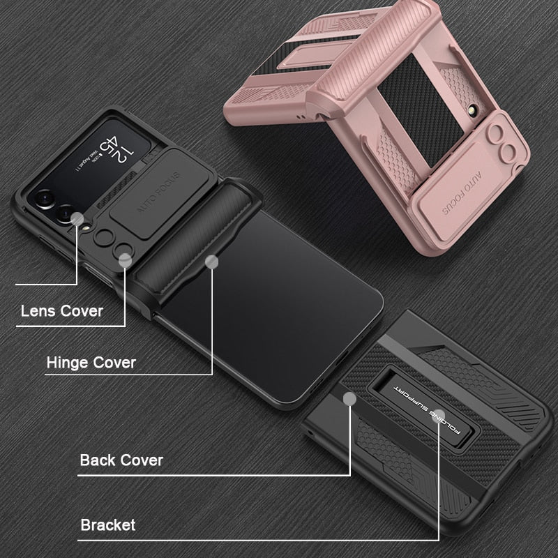 Bracket Hard Shockproof Armor with Magnetic Hinge Slide Lens Cover For Samsung Galaxy Z Flip 4 5G