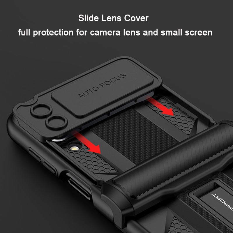 Bracket Hard Shockproof Armor with Magnetic Hinge Slide Lens Cover For Samsung Galaxy Z Flip 4 5G