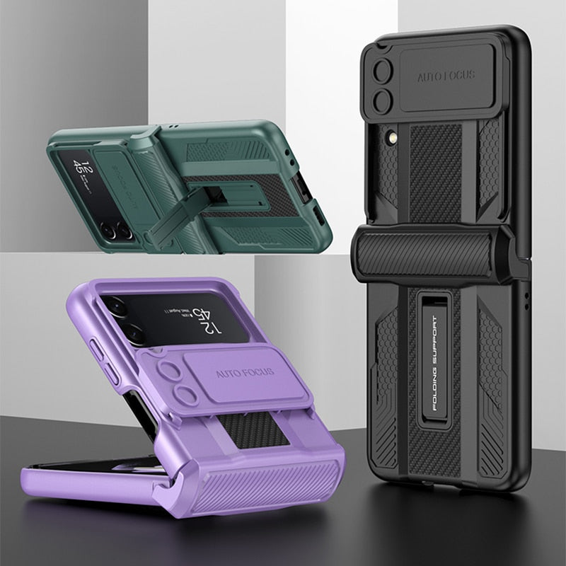 Bracket Hard Shockproof Armor with Magnetic Hinge Slide Lens Cover For Samsung Galaxy Z Flip 4 5G