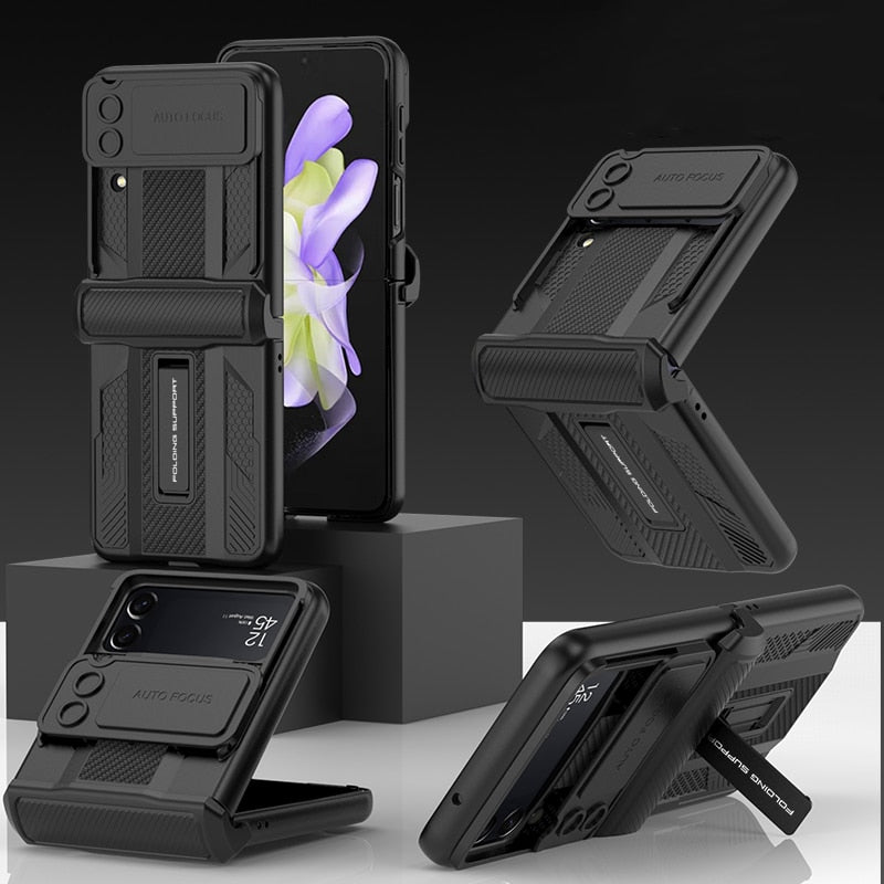 Bracket Hard Shockproof Armor with Magnetic Hinge Slide Lens Cover For Samsung Galaxy Z Flip 4 5G