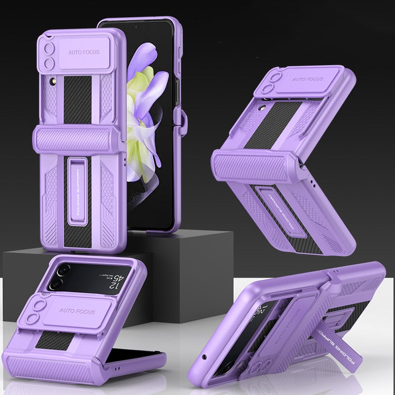 Bracket Hard Shockproof Armor with Magnetic Hinge Slide Lens Cover For Samsung Galaxy Z Flip 4 5G