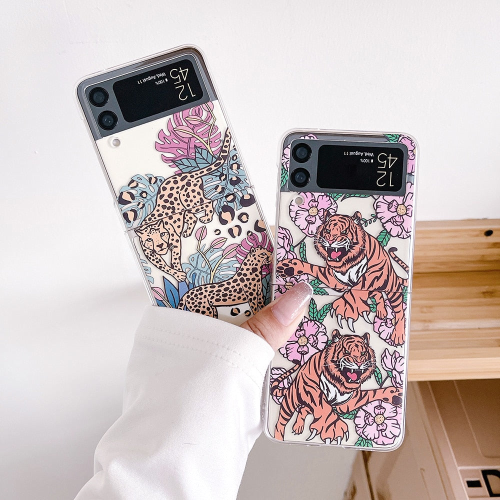 Leopard Tiger Case Painted Transparent For Samsung Galaxy Z Flip 4