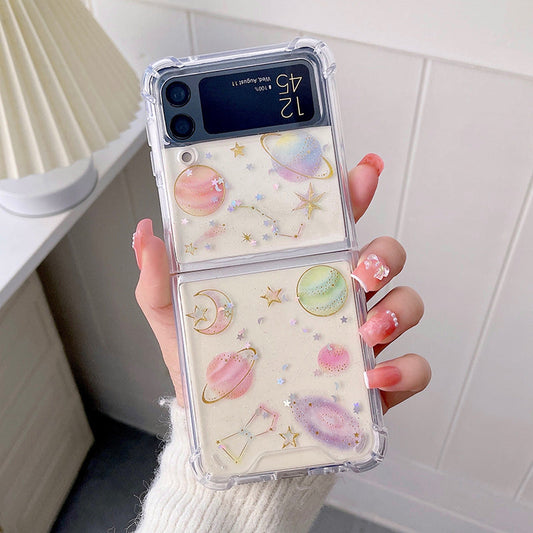 Bling Colorful Planets Moon Universe Phone Case For Samsung Galaxy Z Flip 3 5G
