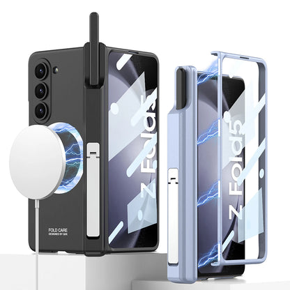 Wireless Charging Matte Magnetic Matte Magnetic Hinge Pen Holder Case For Samsung Galaxy Z Fold 5