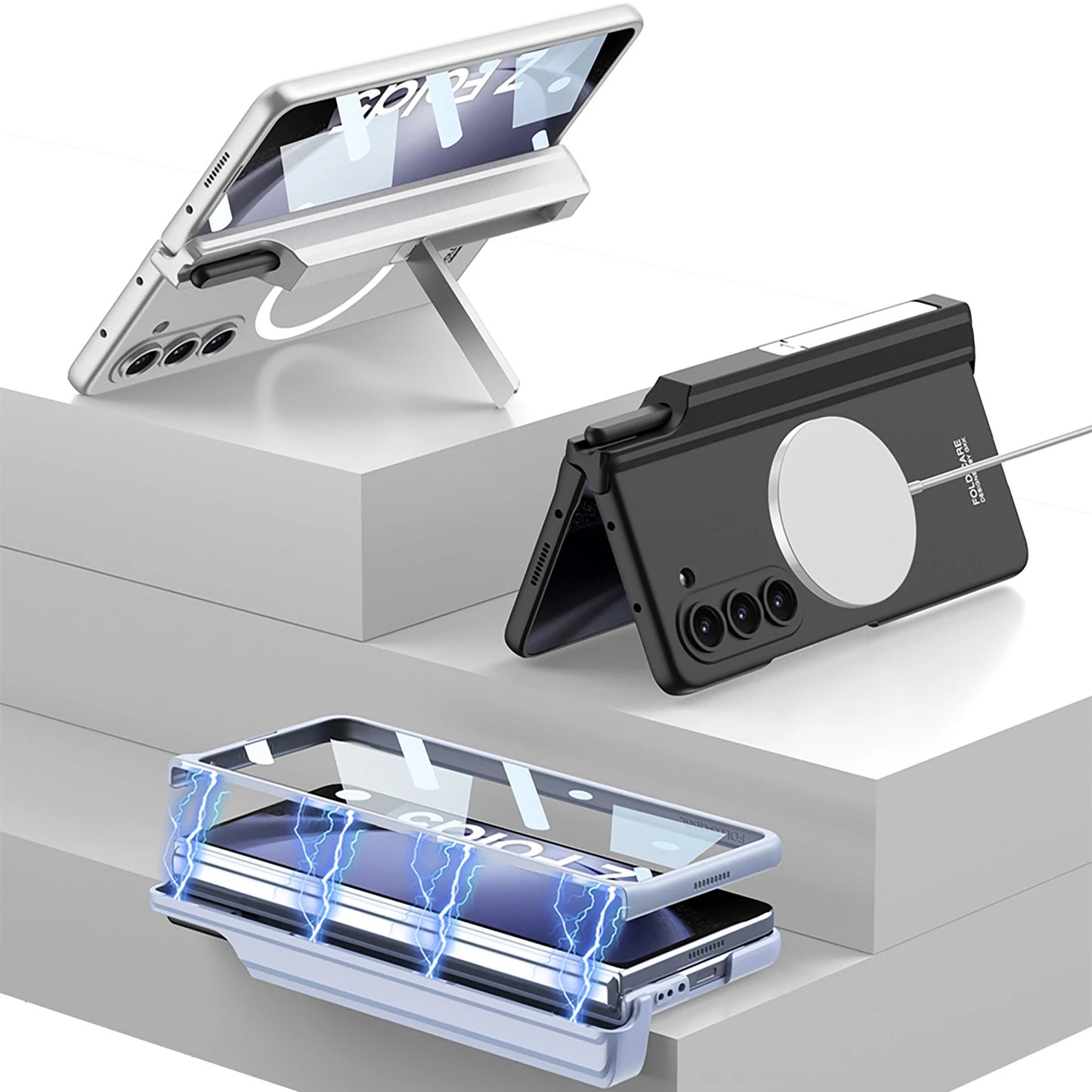Wireless Charging Matte Magnetic Matte Magnetic Hinge Pen Holder Case For Samsung Galaxy Z Fold 5
