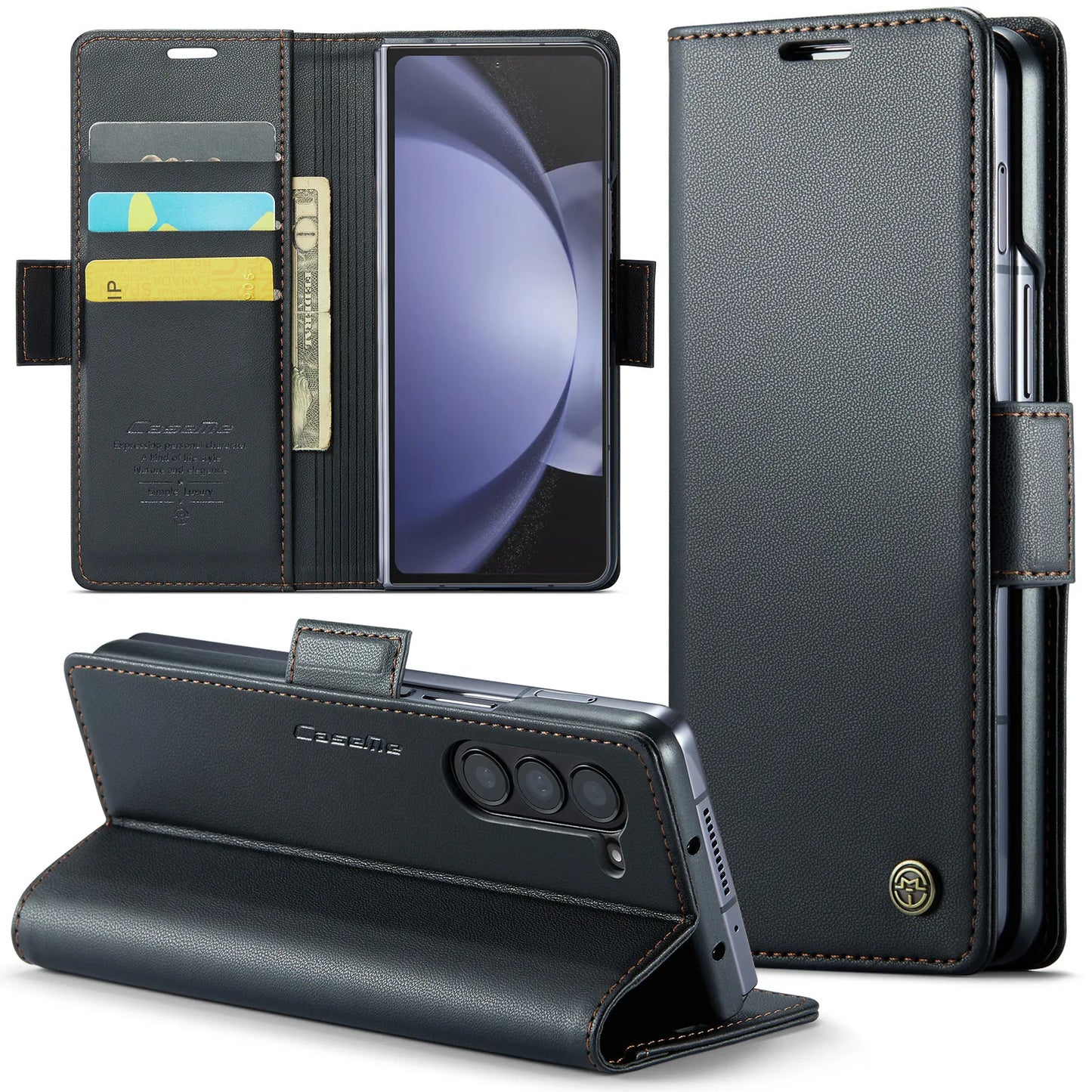 Magnetic PU Leather Wallet Case for Galaxy Z Fold 6/5 | Shockproof & Card Holder