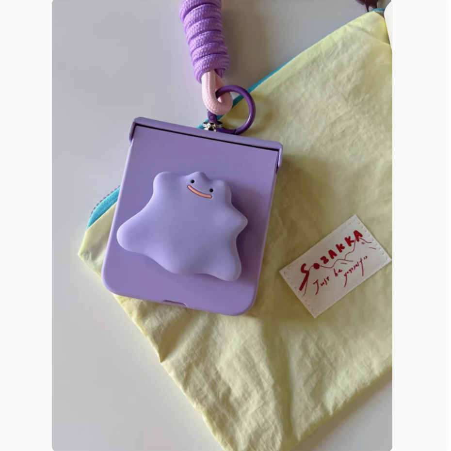 Cute Korean 3D Purple Case with Hand Strap for Galaxy Z Flip Series