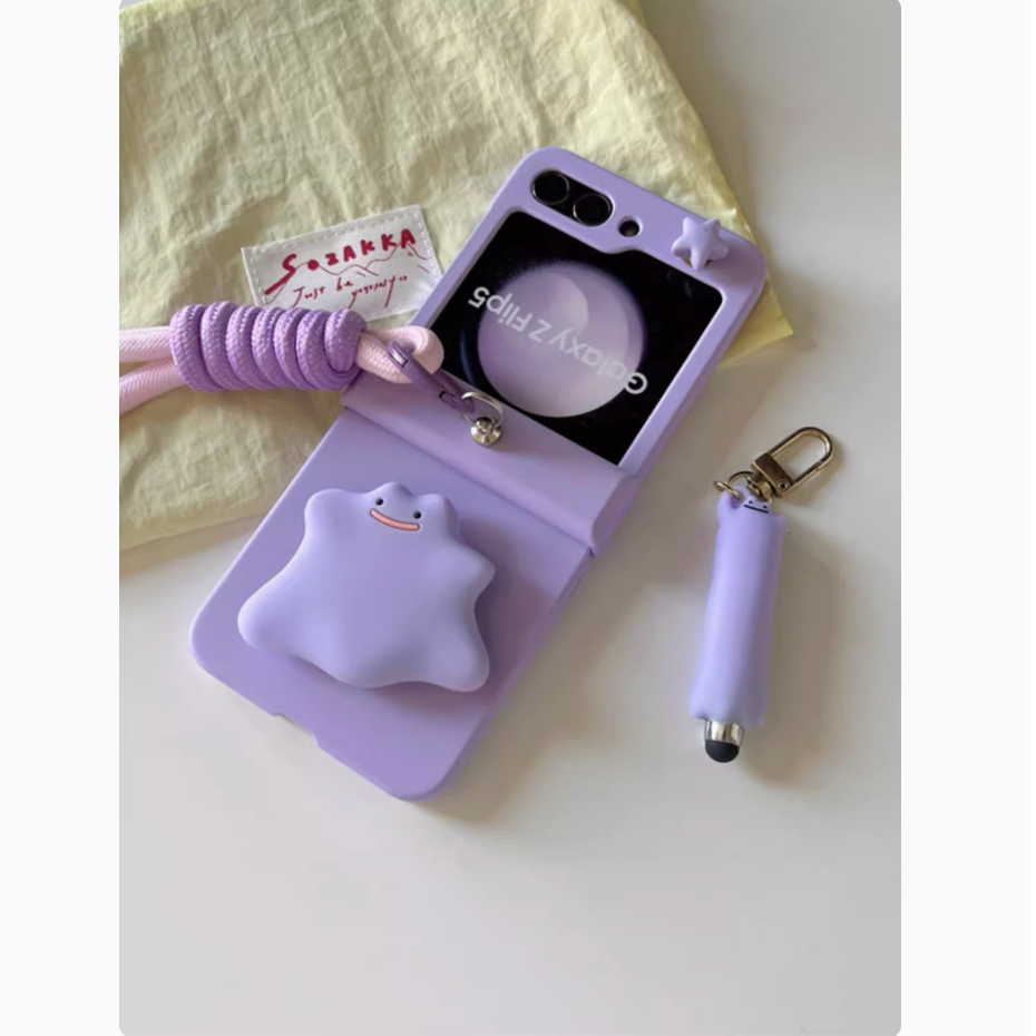 Cute Korean 3D Purple Case with Hand Strap for Galaxy Z Flip Series