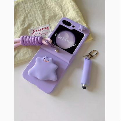 Cute Korean 3D Purple Case with Hand Strap for Galaxy Z Flip Series