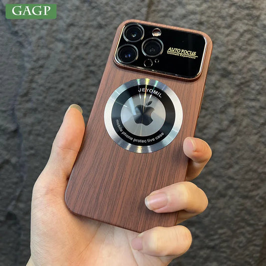 Wood Magsafe Cases for iPhone With Window Camera Protect Hard Cover