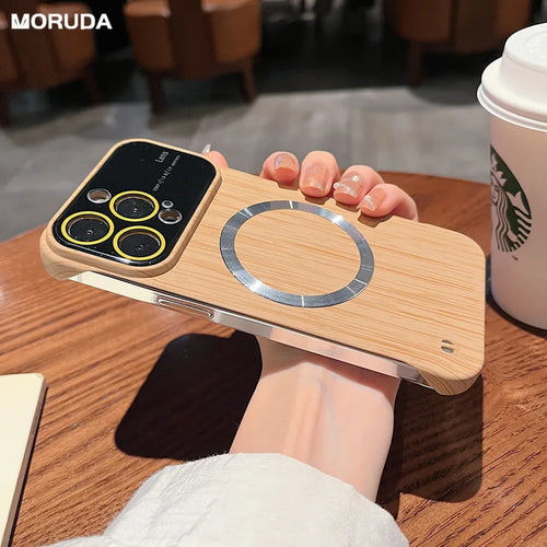 Magsafe For Borderless Wood Texture Case For iPhone