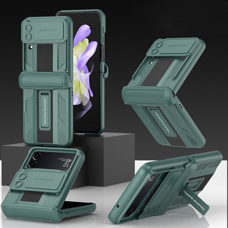 Bracket Hard Shockproof Armor with Magnetic Hinge Slide Lens Cover For Samsung Galaxy Z Flip 4 5G